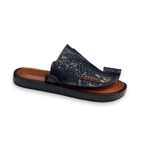 نعال شرقي رجالي كحلي لامع بنقشة جلد دقيقة – إصدار...