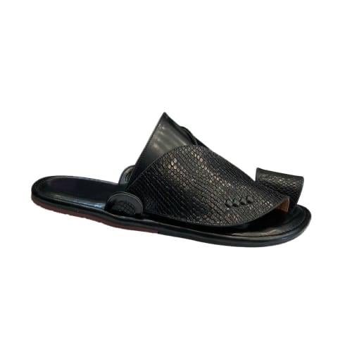 نعال شرقي رجالي جلد أسود بنقشة ثعبان على المشط مع...