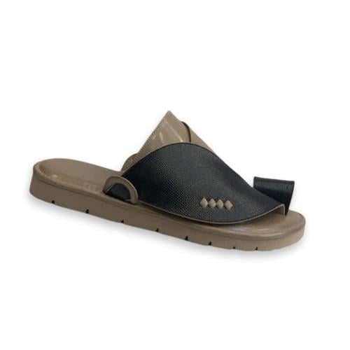 حذاء زبيري شرقي جلد اسود ليزرد ع بيج