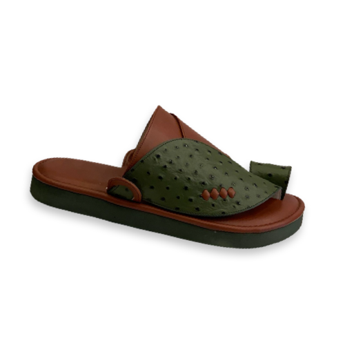 حذاء زبيري شرقي جلد زيتي نعام ع قصيمي دبل