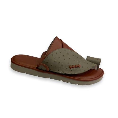 حذاء زبيري شرقي جلد رمادي نعام ع قصيمي