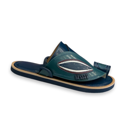 حذاء شرقي مطرز يدوي ازرق نقش خيط