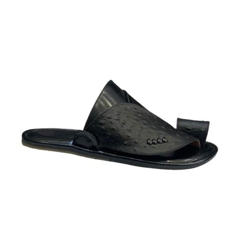 نعل شرقي رجالي أسود جلد بنقشة النعام – أرضية منخفض...