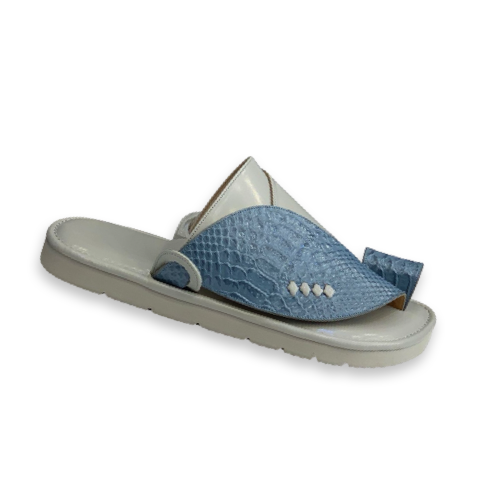 حذاء زبيري جلد فستقي ثعبان على سماوي