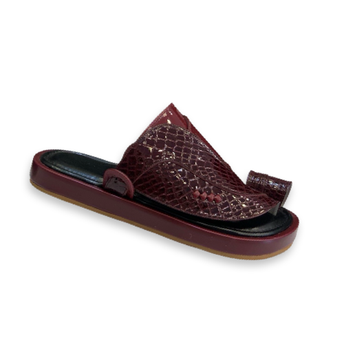 نعال شرقي رجالي عنابي منقوش فاخر بنجوم عنابية وبنو...