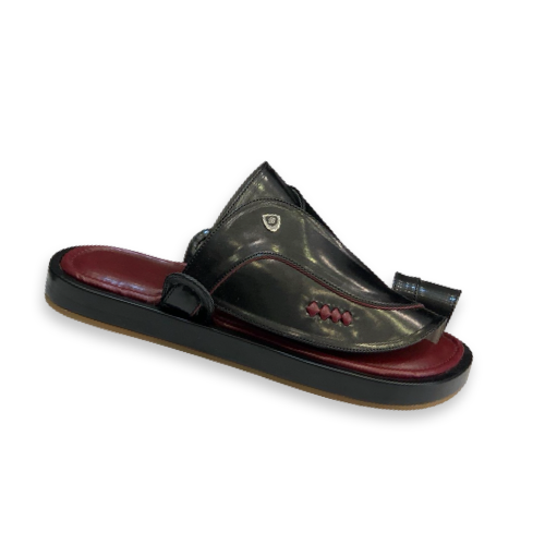 نعال شرقي رجالي أسود أملس بخط خمري وبنور خمري