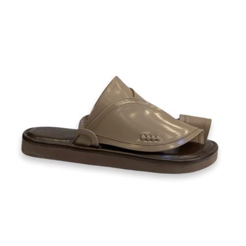 حذاء زبيري شرقي جلد فاخر بني ع بيج