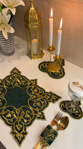 مفارش تطريز مخمل لون زيتي