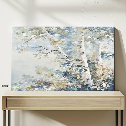 لوحة كانفس اغصان واوراق شجر درجات الازرق مع الأبيض...