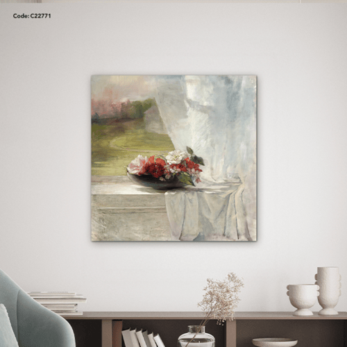 لوحة جدارية كانفس بتصميم كلاسيكي لوعاء ورد