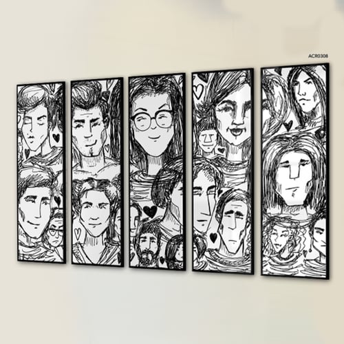 لوحة جدارية أكريليك تصميم مقسم وجوه ورسومات باللون...