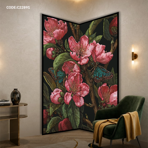 A rectangular canvas wall art piece with a pink floral and butterfly design.