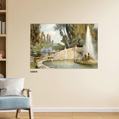 لوحة جدارية تصور جزءاً من حديقة تدرجات الاخضر والب...