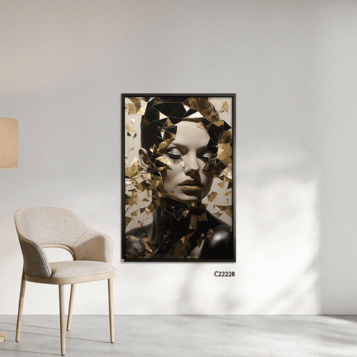 لوحة جدارية كانفس فتاة تدرجات الذهبي والرمادي