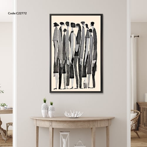 لوحة جدارية كانفس تصور شخصيات بأسلوب طولي نحيف