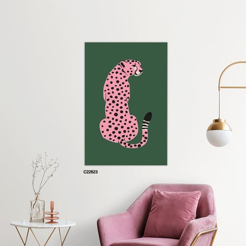 لوحة جدارية فنية فهد باللون الوردي