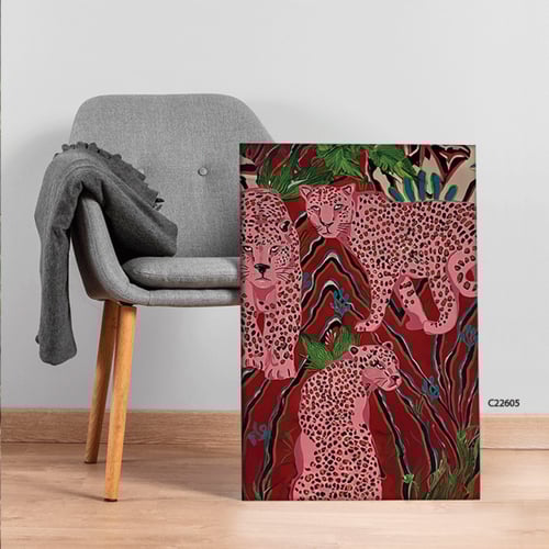 لوحة جدارية كانفس تصور فهود بتدرجات الوردي و الاحم...