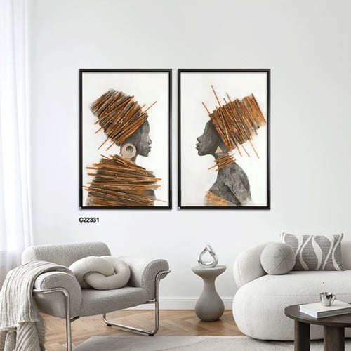 لوحة جدارية كانفس مقسمة سيدة أفريقية تدرجات الاسود...