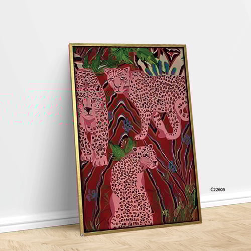 لوحة جدارية كانفس تصور فهود بتدرجات الوردي و الاحم...