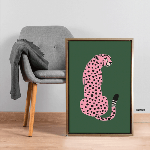 لوحة جدارية فنية فهد باللون الوردي