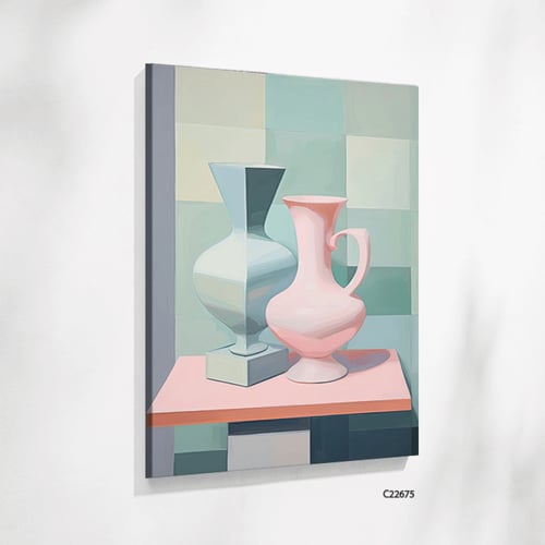 لوحة جدارية تصور مزهريتين باشكال حادة وزوايا واضحة