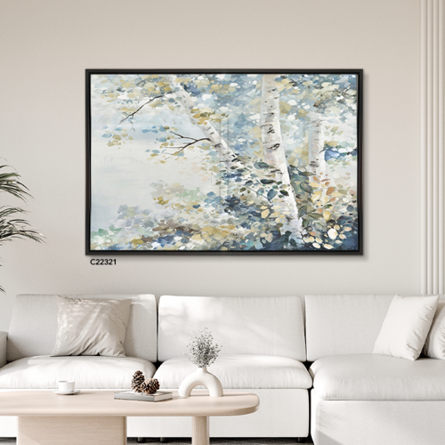 لوحة كانفس اغصان واوراق شجر درجات الازرق مع الأبيض...