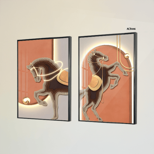 لوحة جدارية اكريليك مقسمة أحصنة متعاكسة