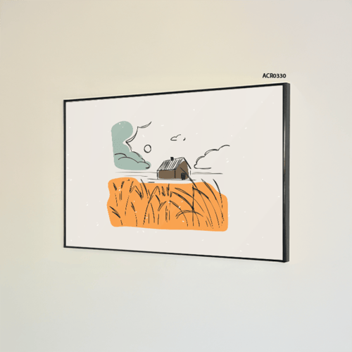 لوحة جدارية اكريليك تصور تصميم بيت وسط الحقل