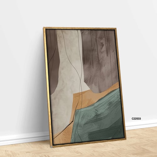 لوحة جدارية كانفس تتميز بتداخل أشكال بتدرجات البني...