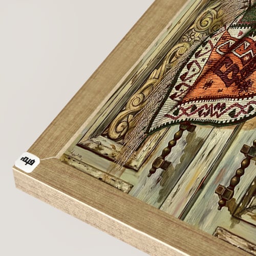 لوحة جدارية كانفس تصور باب قديم تدلى منه قطعة قماش