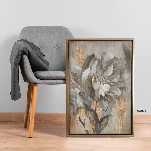 لوحة جدارية كانفس تصور وردة بتدرجات الرمادي و الذه...