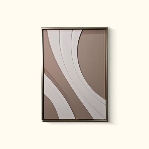 لوحة جدارية بتصميم محنيات بسيطة بتدرجات البيج