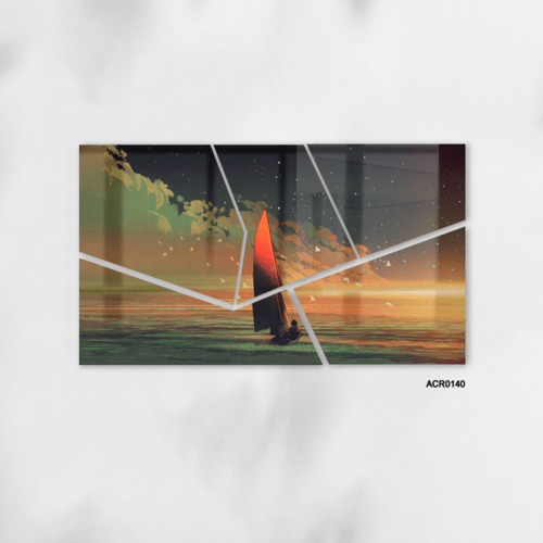 لوحة جدارية اكريليك بتصميم مقسم يصور قاربًا في الب...