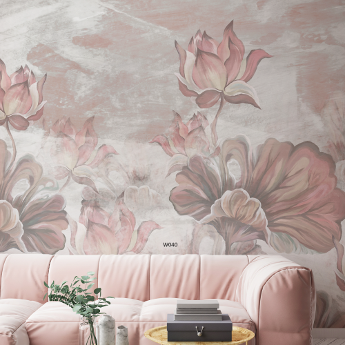 ورق حائط ، ورود متفتحة - بتدرجات الزهري والرمادي