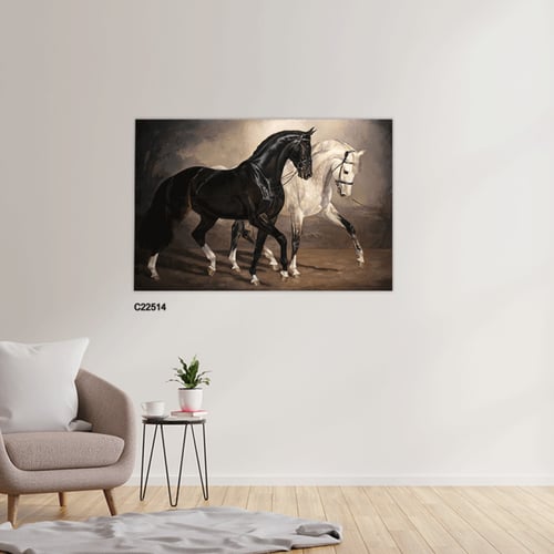 لوحة جدارية كانفس خيول بني مع أبيض