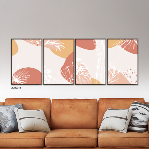 لوحة أكريليك مقسمة اوراق شجر بتدرجات البني مع البي...