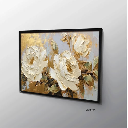 لوحة جدارية كانفس ورود تدرجات الذهبي مع البني والب...