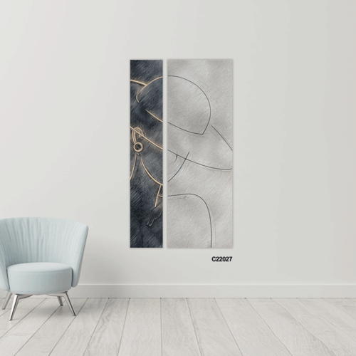 لوحة جدارية كانفس تتكون من جزئين تصور ملامح جانبية...