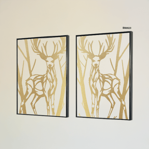 لوحات جدارية الاكريليك غزالان متقابلان وخلفية من ا...