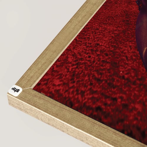 لوحة جدارية تصور فتاة برداء احمر تمتطي خيل