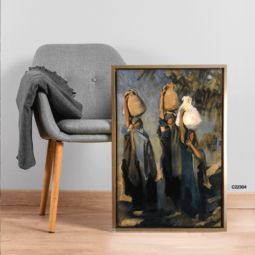 لوحة جدارية كانفس سيدات بازياء تراثية بتدرجات الاز...