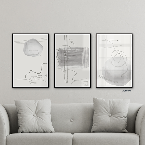 لوحة جدارية أكريليك تصور خطوط واشكال باللون الرماد...