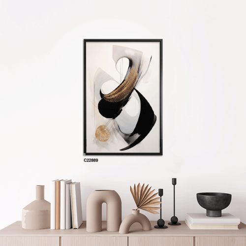 Modern abstract canvas wall art in black and gold