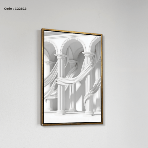 لوحة جدارية كانفس تصور اعمدة كلاسيكية وقماش يلتف ح...