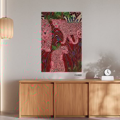 لوحة جدارية كانفس تصور فهود بتدرجات الوردي و الاحم...