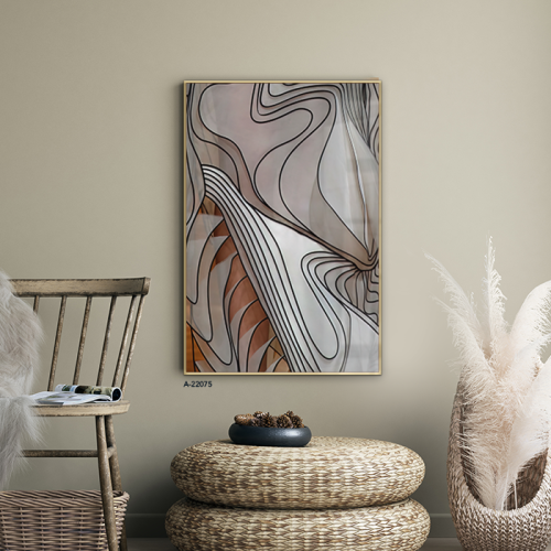 لوحة جدارية اكريليك تتميز بتصميم يضم خطوطًا وتموجا...