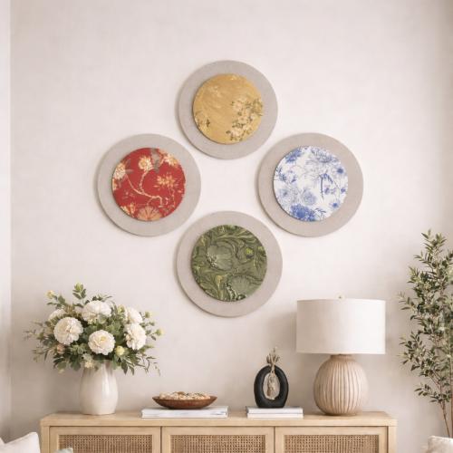 مجموعة لوحات كانفس دائرية بتصاميم لانماط زهور تقلي...