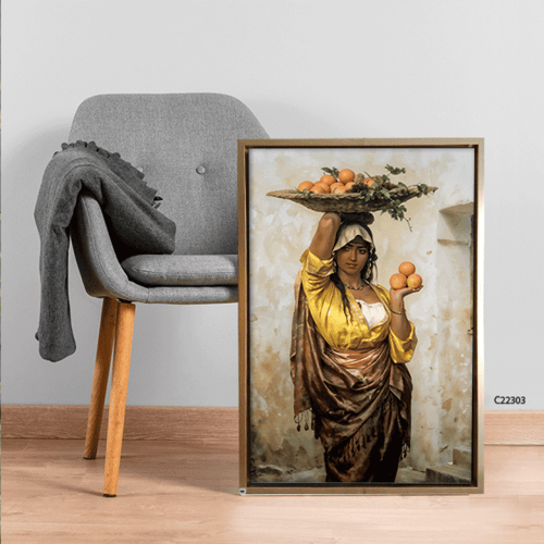 لوحة جدارية كانفس امرأة بلباس تقليدي بتدرجات البيج...