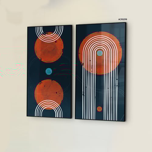 لوحة جدارية أكريليك دوائر وخطوط بالألوان البرتقالي...
