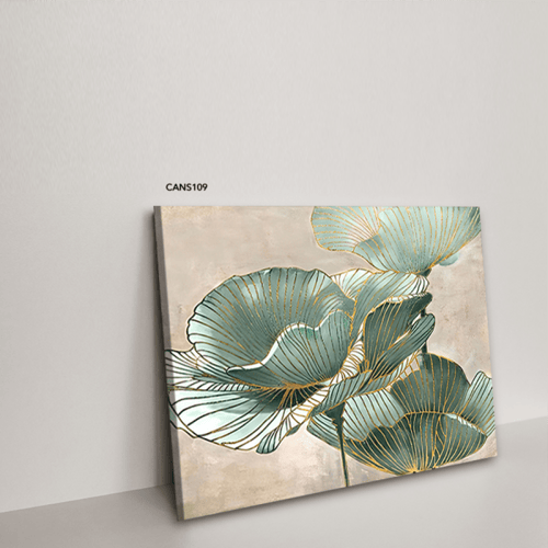 لوحة جدارية كانفس ورود تدرجات الأخضر والذهبي مع ال...